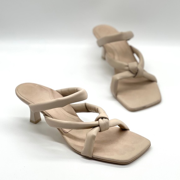 PAUL GREEN Leah Sandals Womens 10 Beige Leather Knotted Slip On Heel Square Toe
